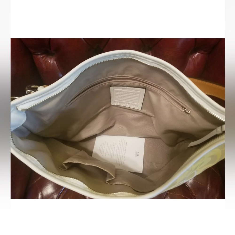 Coach yellow and white large hobo shoulder handbag with tan leather trim - Picture 3 of 7